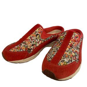 EasySpirit Womens Shoes 8.5 TravelTime SlipOn Sneakers Red Floral Cottage Granny